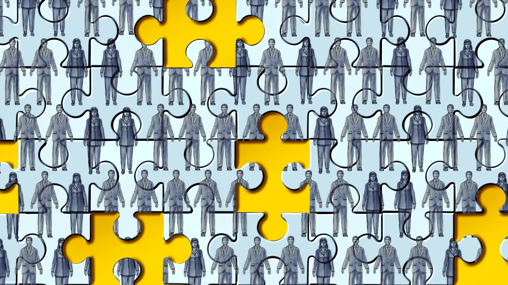 Missing employees and worker shortage or labour shortages as as employers are looking for needed workers and workforce job vacancies concept on a puzzle background in a 3D illustration style.