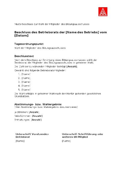 Musterbeschluss Wahl des Bildungsausschusses