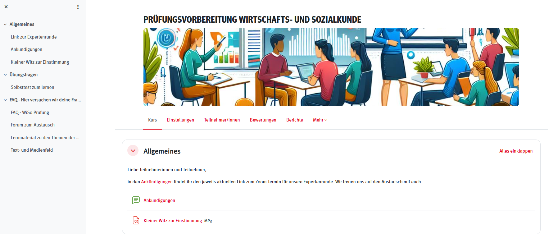 Ein Bild vom Moodle Kurs zu WiSo