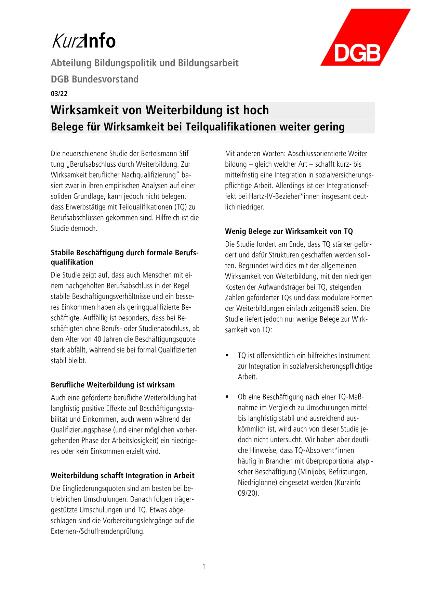 DGB-Kurzinfo „Wirksamkeit von Weiterbildung / Teilqualifikationen
