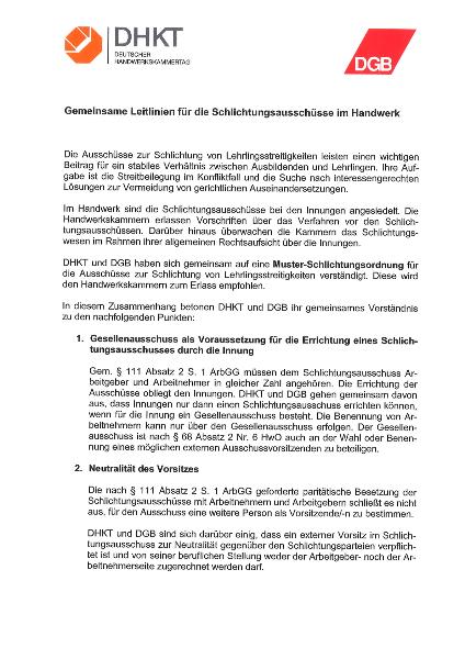 Gemeinsame Leitlinien fuer die Schlichtungsausschuesse im Handwerk