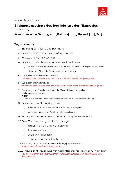 Mustertagesordnung konstituierende Sitzung