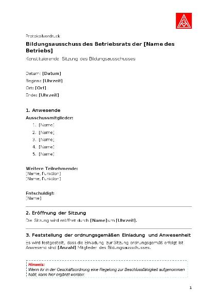 Musterprotokoll konstituierende Sitzung