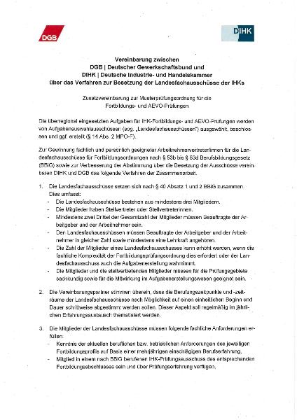 Vereinbarung über das Verfahren zur Besetzung der LFAs der IHKs zwischen DGB und DIHK