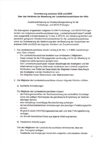 Vereinbarung zwischen DGB und DIHKüber das Verfahren zur Besetzung der Landesfachausschüsse der IHKs