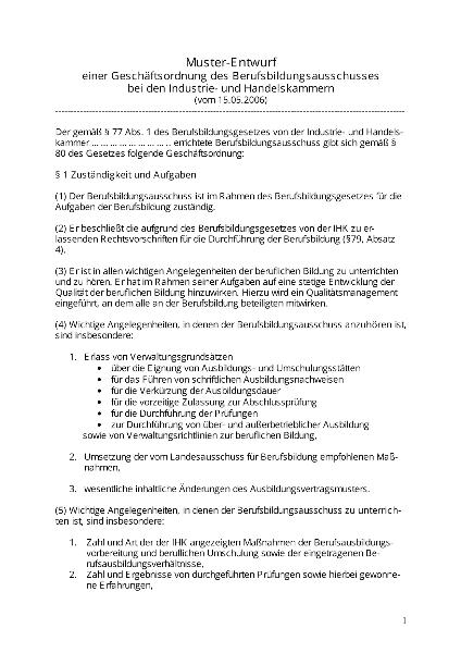 Muster-Entwurf einer Geschäftsordnung des Berufsbildungsausschusses bei den Industrie- und Handelska
