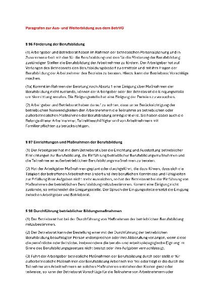 Paragrafen zur Aus- und Weiterbildung aus dem BetrVG
